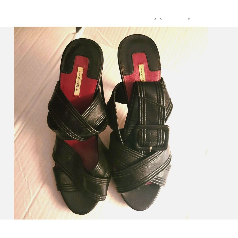 Max Studio Leather Black Crisscross Ankle Strappy Heels sandal open toe shoe 6 M - Picture 3 of 16
